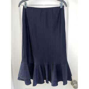 Ralph Lauren Black Label Wool Navy Pinstripe Midi Skirt Ruffle Hem Sz 2